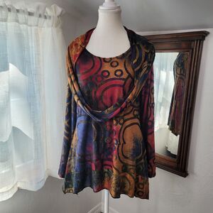 Feratelli Artwear Tunic Top Whimsygoth Asymmetrical Hem Detachable Cowl S/M